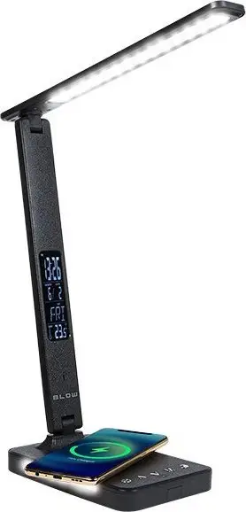 Llambë tavoline LED LB 13, karikues wireless Qi 10W, ekran LCD, e bardhë
