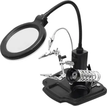 Mbajtës me lupë Blow 2292 Third Hand, llampë LED, komplet aksesorësh, gri