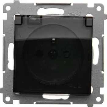 Prizë Kontakt Simon 54 DGZ1BZ.01/49A, modul IP44 16A 250V, kapak transparent, e zezë mat
