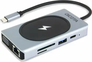 Docking station DICOTA D32059, USB-C, HDMI, RJ-45, USB 4 Type-A, VGA, SD/MicroSD, 100W, zi/argjendt