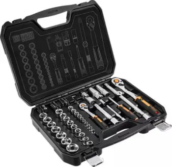 Set veglash Neo 10-054, 73 pjesë, çelik krom vanadium, në kuti plastike