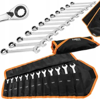 Set çelësa kombinim me racë Neo 09-345, 12 copa, 8-19 mm, argjendtë