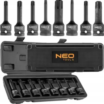 Set çelësa goditës Neo Impact Sockets, 8 copë TORX, T30 T80, krom molibden