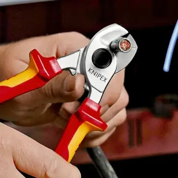 Gërshërë kabllosh Knipex 95 16 165 T, 165mm, dorezë e izoluar VDE, me kapëse sigurie