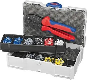 Set veglash Knipex 97 90 23 me Crimping Pliers, kuti plastike, blu/kuqe