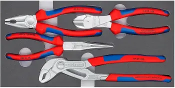 Set darash Knipex Zangen-Set Basic Chrom, 4 copë, krom, doreza të kuqe/blu