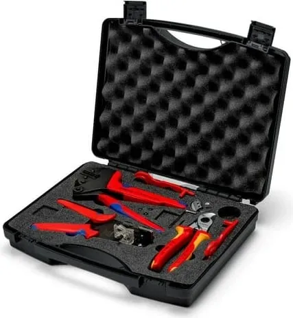 Set veglash Knipex 97 91 04 V02, për fotovoltaikë MC4, me presa krimpimi dhe prerëse kabllosh - 2