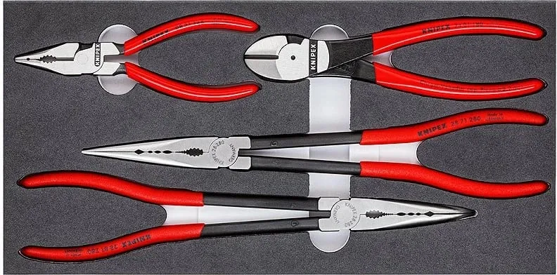 Set pincash Knipex, 4 copë, dorezë e kuqe - 1