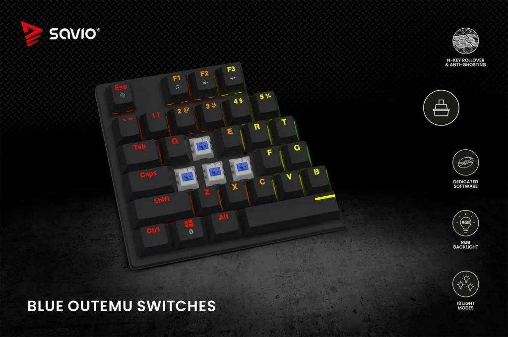 Tastierë lojërash Savio Tempest X2, Outemu Blue, e zezë - 12