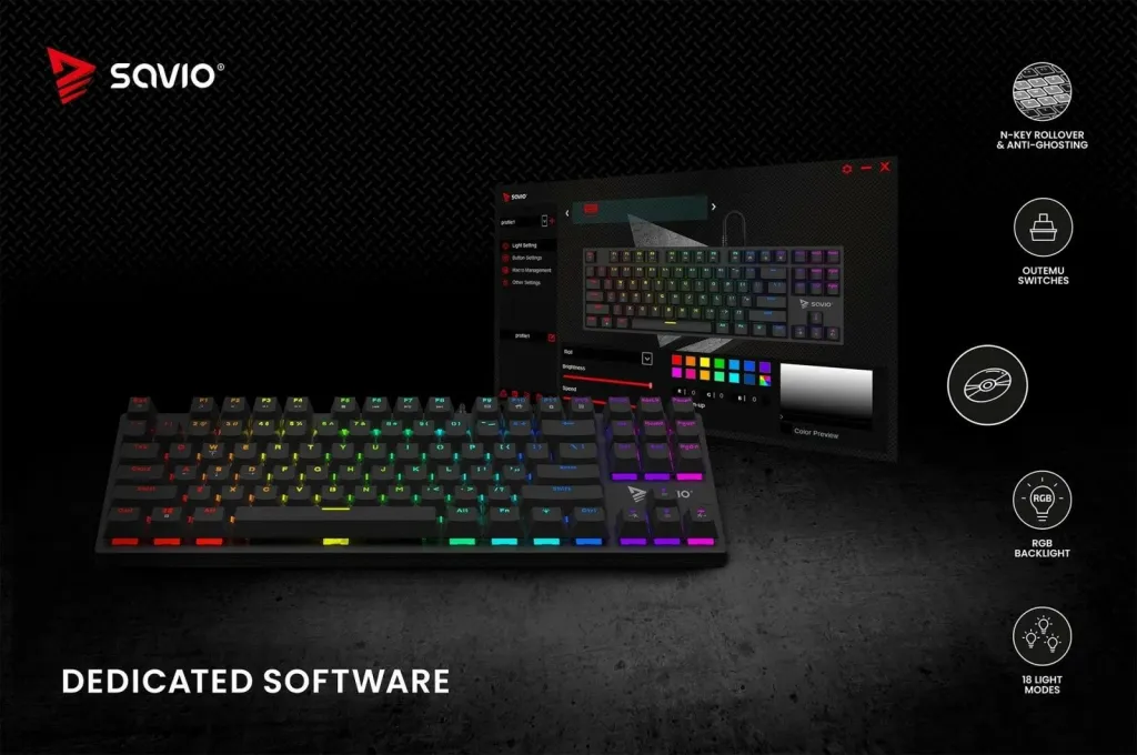 Tastierë lojërash Savio Tempest X2, Outemu Blue, e zezë - 13
