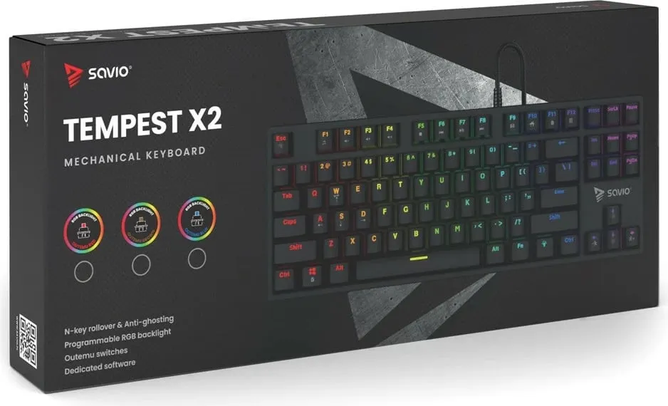 Tastierë lojërash Savio Tempest X2, Outemu Blue, e zezë - 16