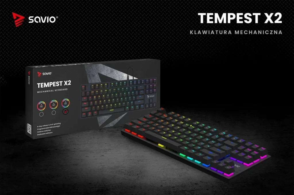 Tastierë lojërash Savio Tempest X2, Outemu Blue, e zezë - 4