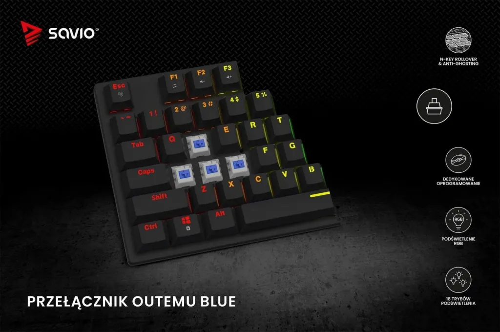 Tastierë lojërash Savio Tempest X2, Outemu Blue, e zezë - 6