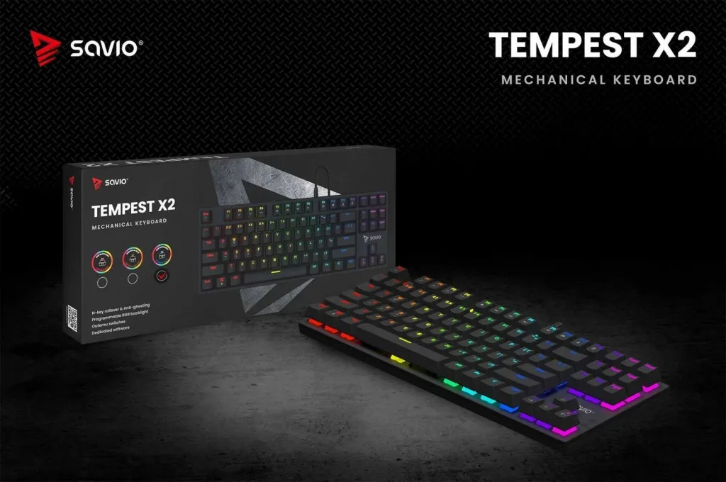 Tastierë lojërash Savio Tempest X2, Outemu Blue, e zezë - 10