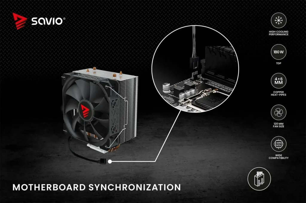 Ftohës CPU Savio VORTEX X2, 120mm, 180W TDP, i zi - 13