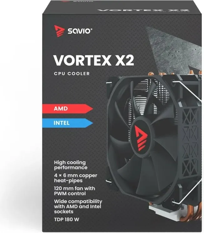 Ftohës CPU Savio VORTEX X2, 120mm, 180W TDP, i zi - 22