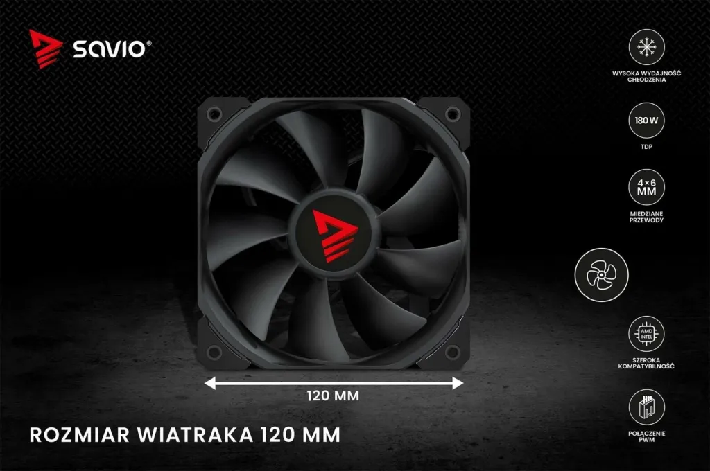 Ftohës CPU Savio VORTEX X2, 120mm, 180W TDP, i zi - 5