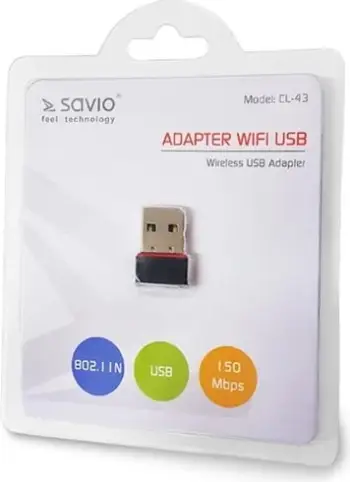Përshtatës Wi-Fi USB Savio CL-43, Realtek RTL8188CU, 802.11n, i zi