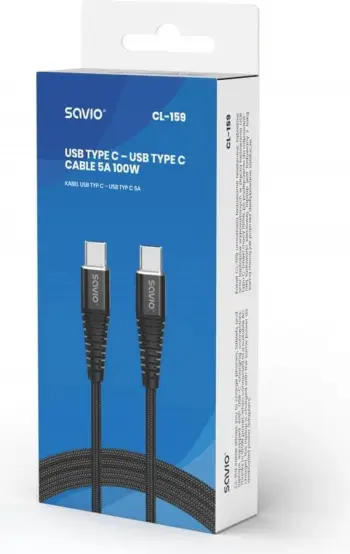 Kabllo Savio, USB Typ C / USB Typ C, 1 m, e zezë