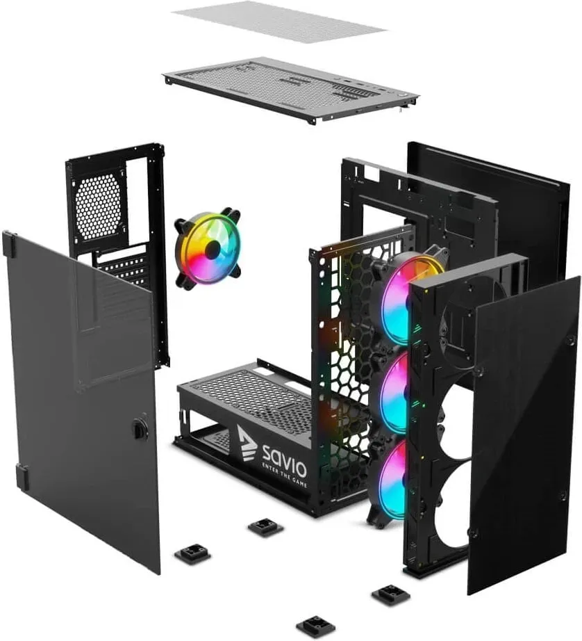 Kasë Savio Prime X1 ARGB Glass, e zezë - 16