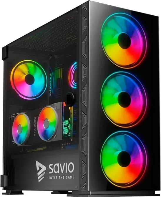 Kasë Savio Prime X1 ARGB Glass, e zezë - 5