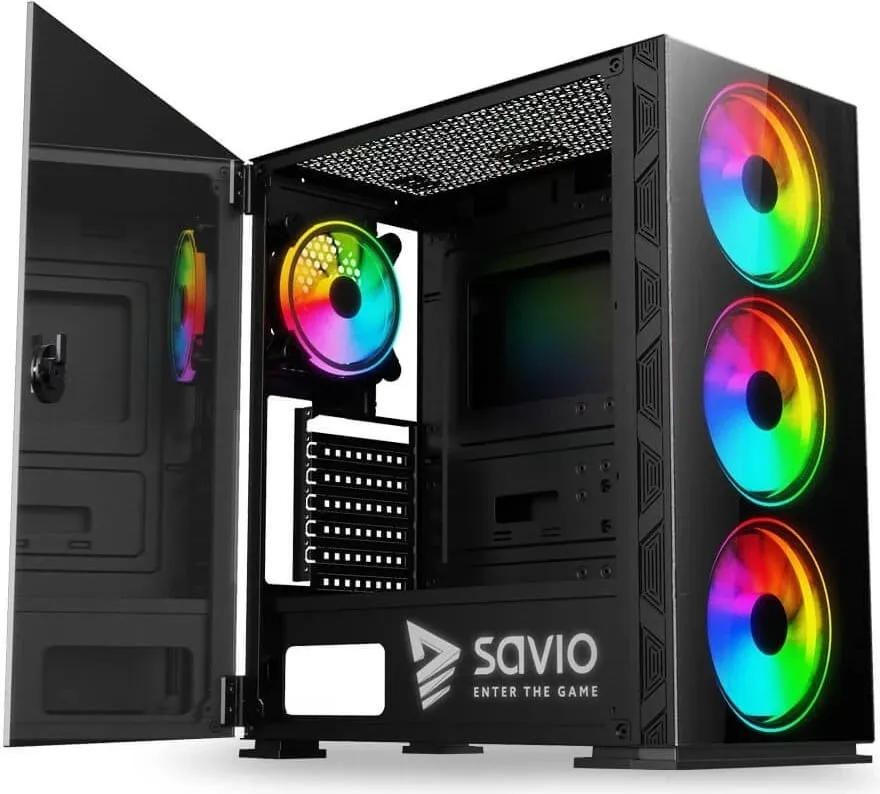 Kasë Savio Prime X1 ARGB Glass, e zezë - 8