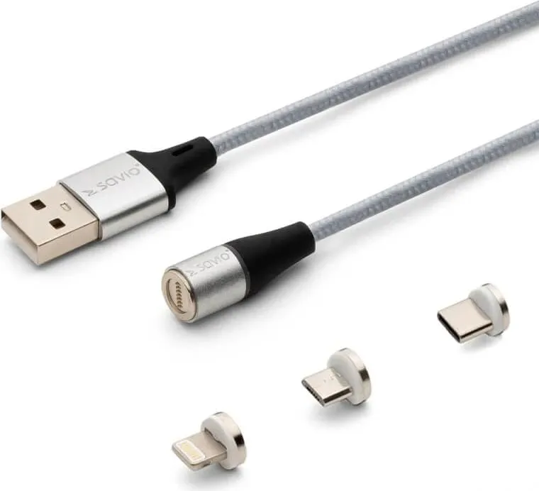 Kabllo USB Savio CL-156, 2m, USB 2.0, USB C/Micro USB/Lightning, Argjendtë - 1