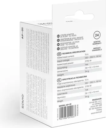 Adapter elektrik SAVIO AP-01, i bardhë