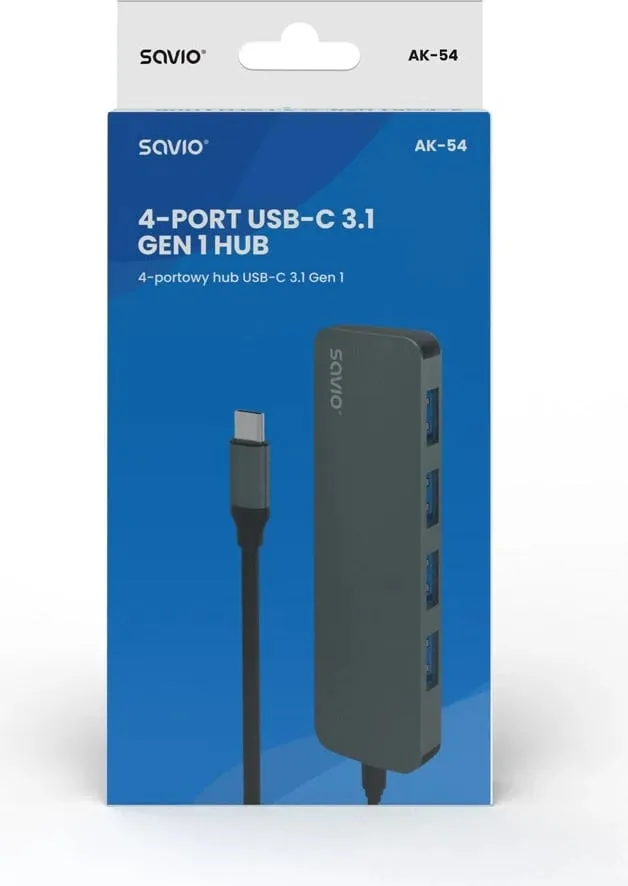 Hub Savio USB-C - 4 x USB-A, AK-54, hiri - 4