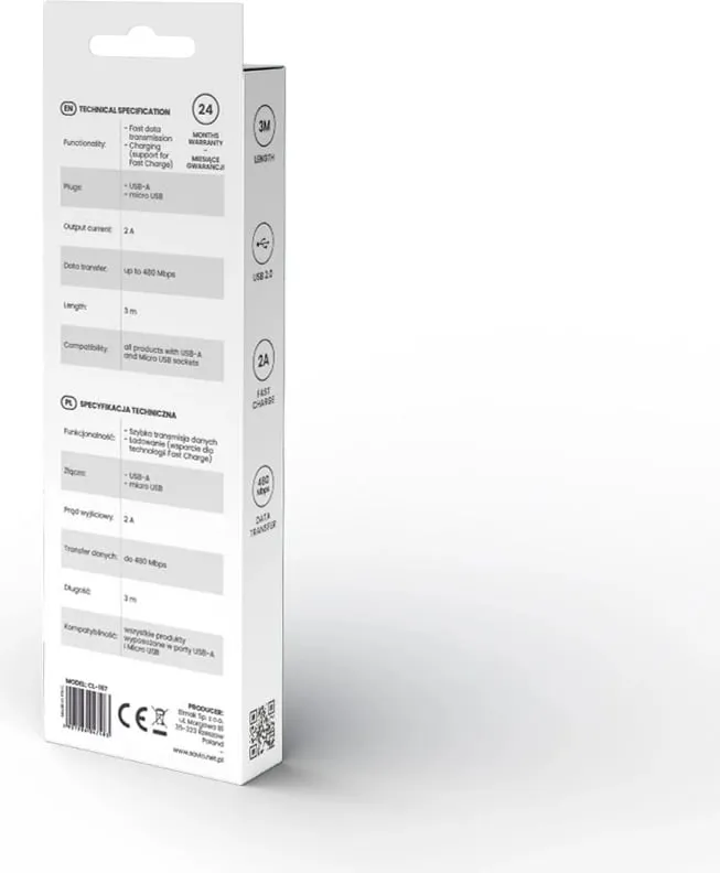 Kabllo Savio, USB A / Micro-USB, 3 m, e bardhë - 4