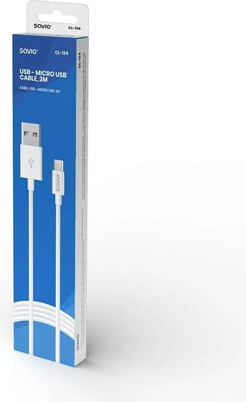 Kabllo Savio, USB A / Micro-USB B, 2 m, e bardhë - 2