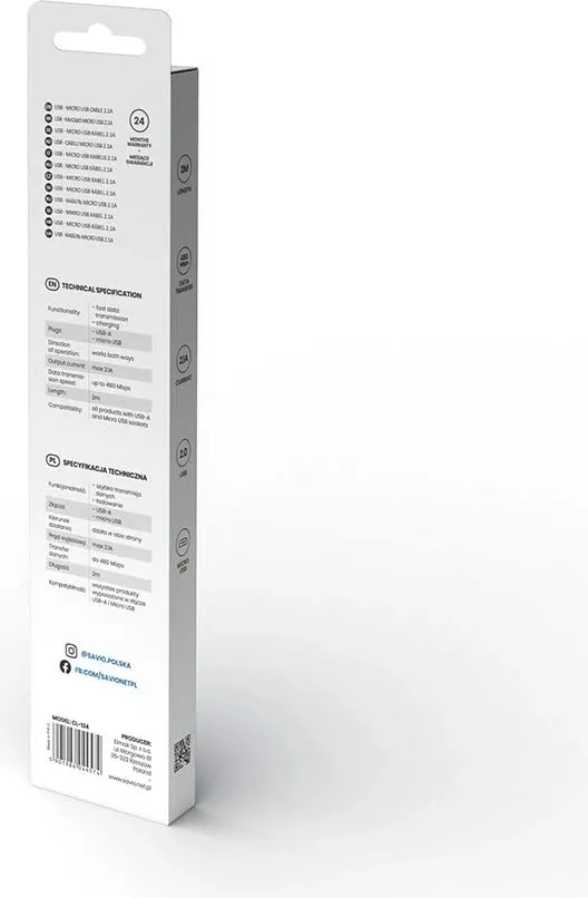 Kabllo Savio, USB A / Micro-USB B, 2 m, e bardhë - 3