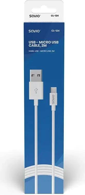 Kabllo Savio, USB A / Micro-USB B, 2 m, e bardhë