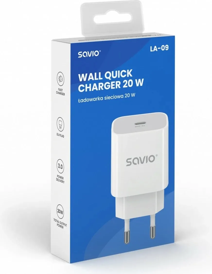 Karikues muri Savio LA 09, 20W, USB C QC PD 3.0, i bardhë - 6