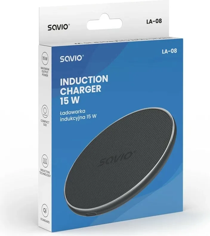 Karikues wireless Savio LA-08 Charger Qi, 15W, i zi - 4