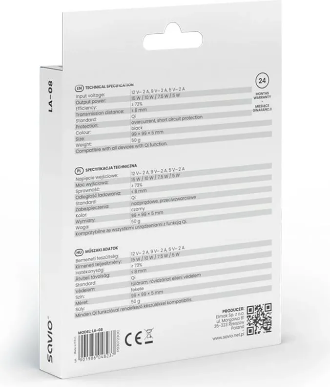 Karikues wireless Savio LA-08 Charger Qi, 15W, i zi - 5