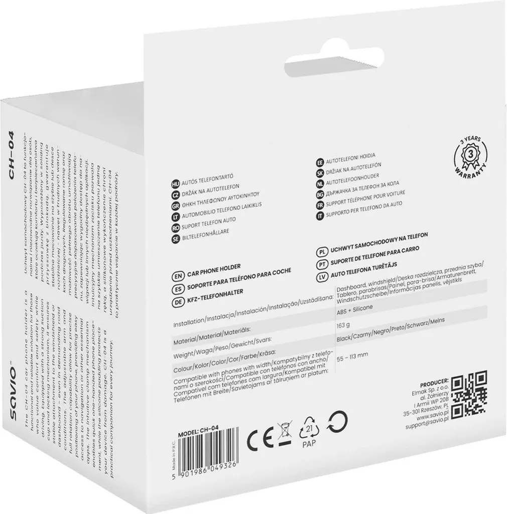 Mbajtës telefoni SAVIO CH-04 për xham veture, i zi - 6