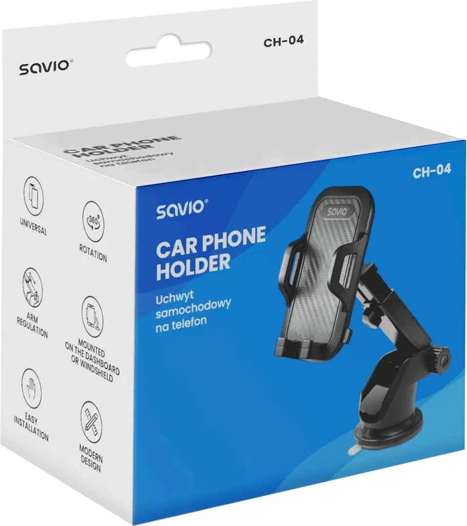 Mbajtës telefoni SAVIO CH-04 për xham veture, i zi - 7
