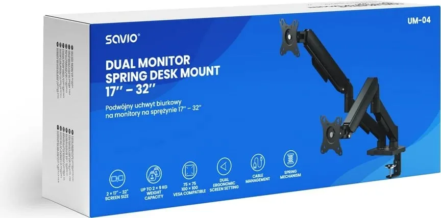 Mbajtëse tavoline për monitorë SAVIO UM-04, për 2 monitorë, 17-32 inç, e zezë - 3