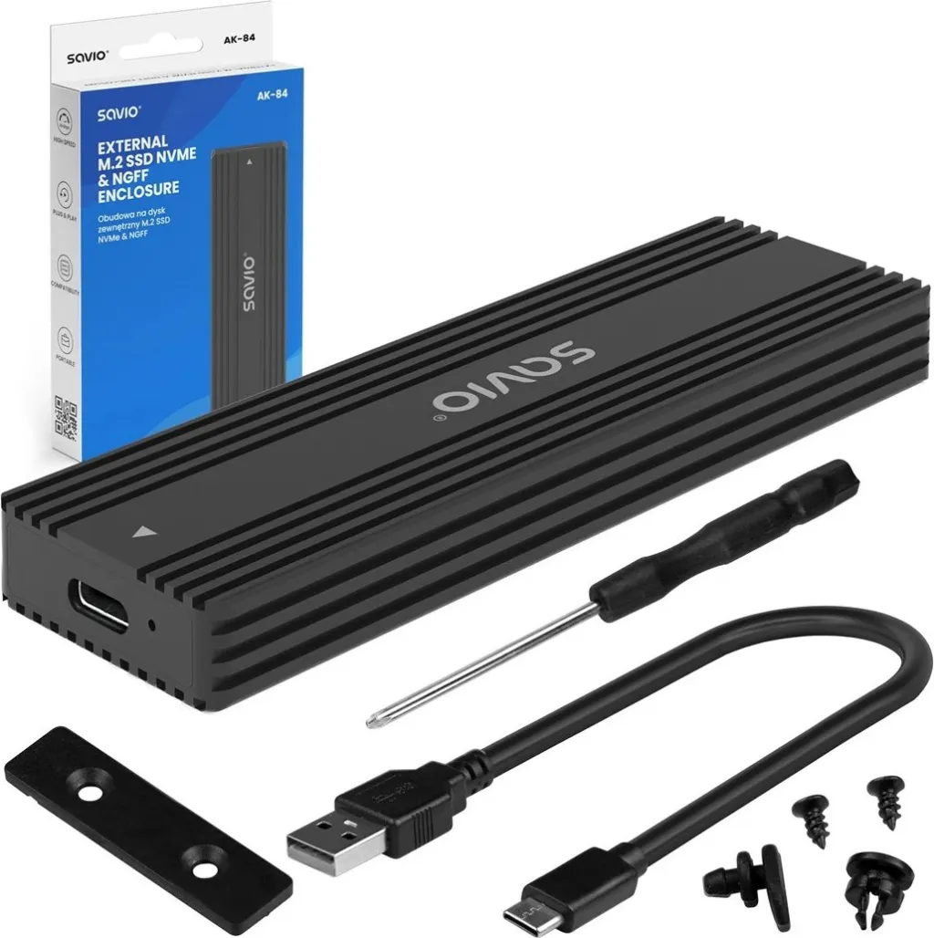Kasë SSD SAVIO AK-84, M.2, USB Type-C, e zezë - 1