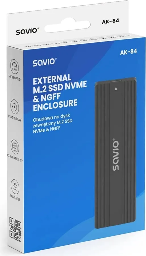 Kasë SSD SAVIO AK-84, M.2, USB Type-C, e zezë - 5