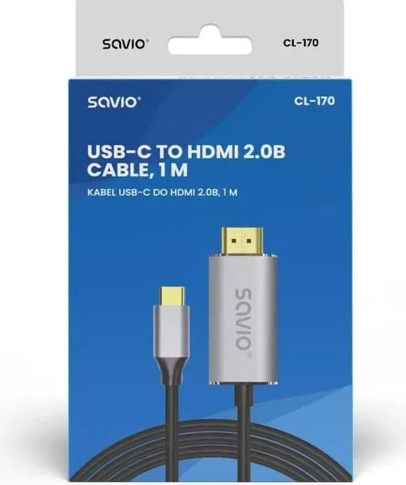 Kabëll USB-C në HDMI Savio CL-170, 1m, bakër - 2