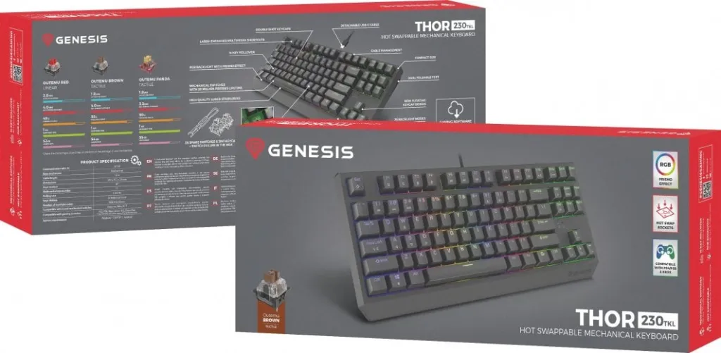 Tastierë Genesis Thor 230 TKL Outemu Brown, e zezë - 11