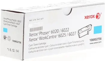 Toner Xerox 106R02756 kapacitet standard 1000 faqe për Phaser 6020/6022, WorkCentre 6025/6027, cyan