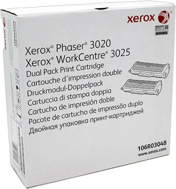 Toner Xerox 106R03048 për Phaser 3020/WorkCentre 3025, rendiment 1.5k secila, e zezë, set 2 copë - 1