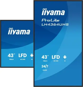 Ekran digital signage, iiyama ProLite LH4364UHS-B1AG, 43" 4K UHD Android 14 WLAN, zi