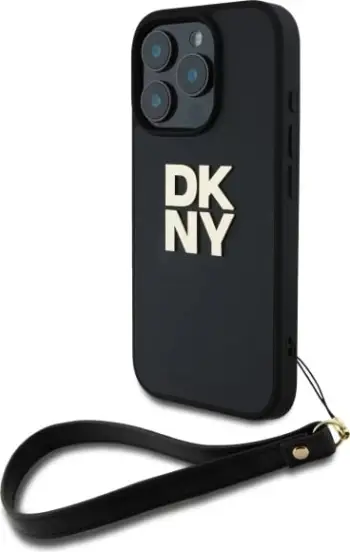 Mbështjellës DKNY Wrist Strap Stock Logo për iPhone 16 Pro Max, i zi