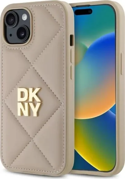 Mbështjellës DKNY Quilted Stack Logo për iPhone 15 Plus, Bezhe - 1