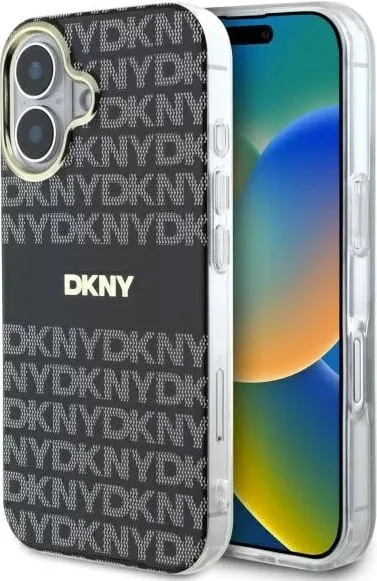 Mbështjellës DKNY Repeat Texture Pattern With Stripe për iPhone 16, i zi - 1