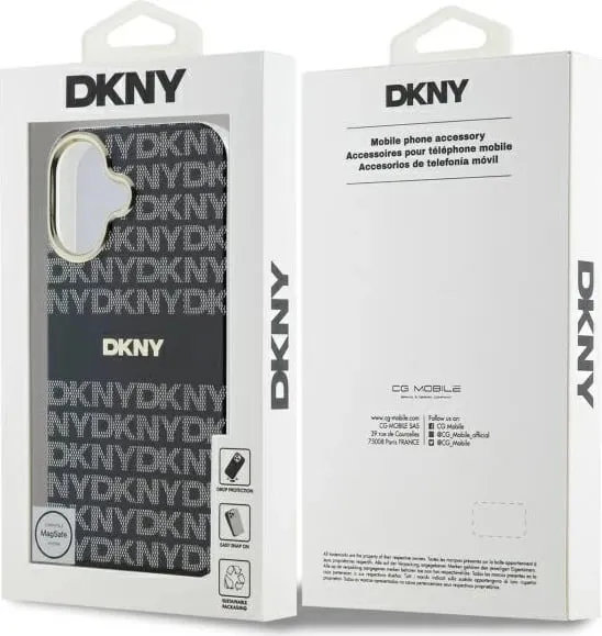 Mbështjellës DKNY Repeat Texture Pattern With Stripe për iPhone 16, i zi - 2